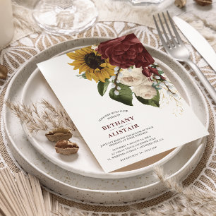 Invitation Fleurs d'automne vintage Feuilles vertes Mariage