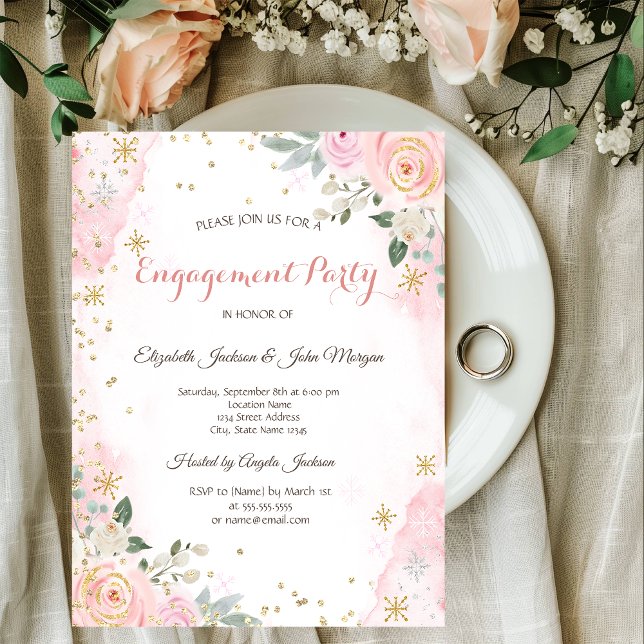 Invitation Fleurs de aquarelle chic et flocons de neige pour  (Créateur téléchargé)