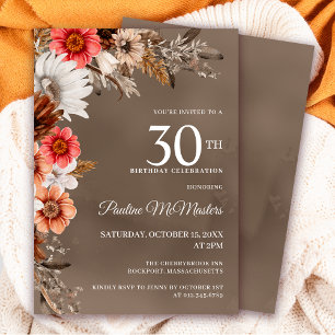 Invitation Fleurs de automne neutres florales blanches 30e an