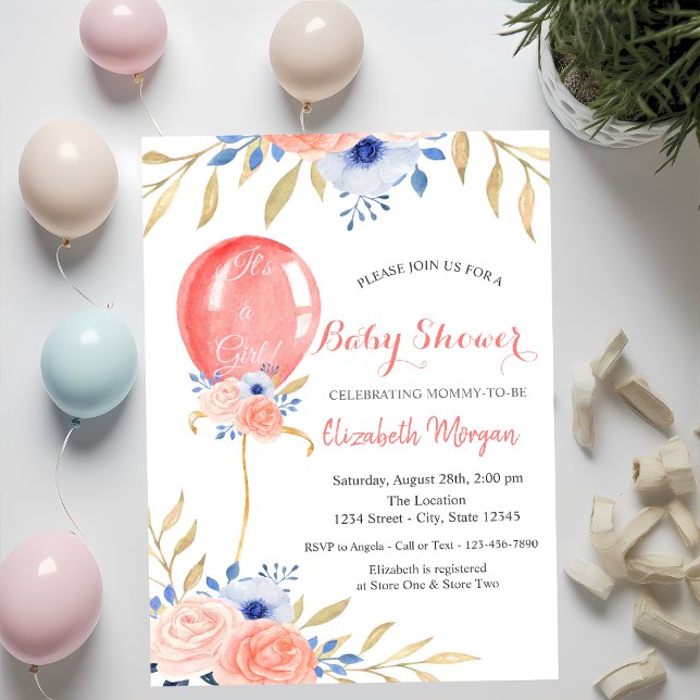 Invitation Fleurs de Ballon à Points Baby Shower (Créateur téléchargé)