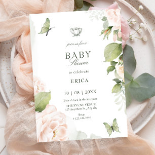 Invitation Fleurs de bébé en aquarelle rose tendre