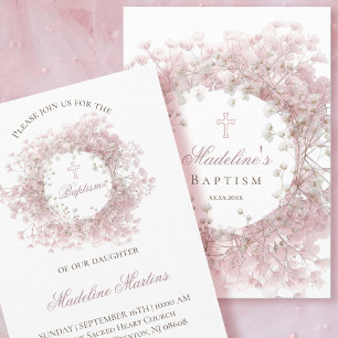 Invitation fleurs de bébé rose Baptême