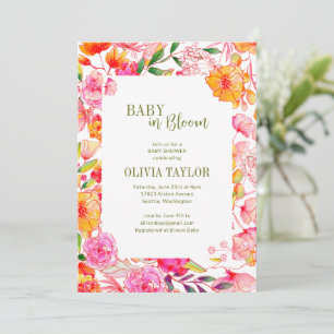 Invitation Fleurs de bébé rose orange aquarelle Shower Bloom
