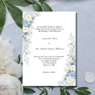 Invitation Fleurs de bleu poussiéreux Mariage traditionnel d'
