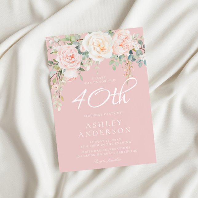 Invitation Fleurs de Blush et d'Ivoire Fleurs femmes 40e anni (Créateur téléchargé)