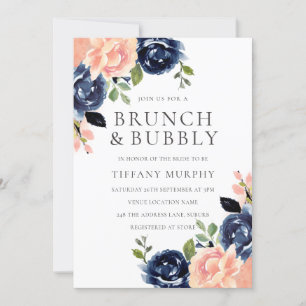 Invitation Fleurs de Blush & Navy Fête des mariées Brunch & B