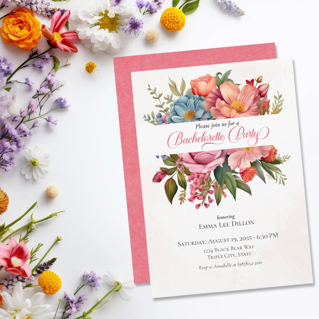 Invitation Fleurs de Blushing Watercolor Bachelorette Party (Créateur téléchargé)