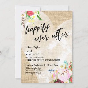 Invitation Fleurs de Boho Coeur Burlap Heureux Jamais Après