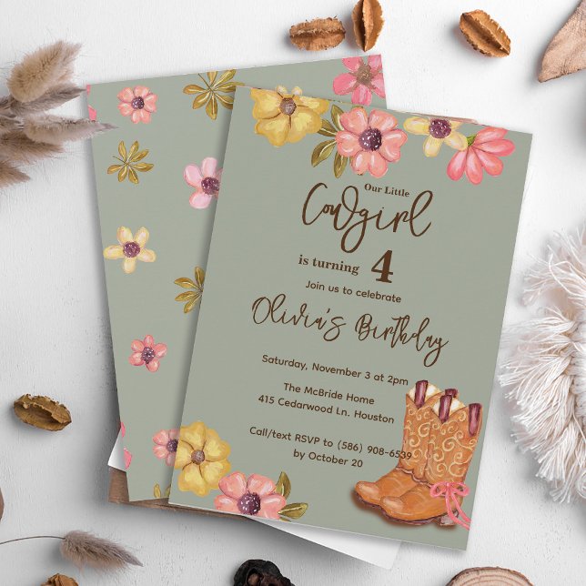 Invitation Fleurs de Boho de cowgirl occidentale Bottes Anniv (Créateur téléchargé)