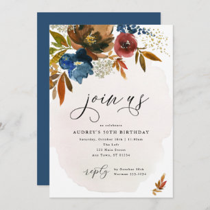 Invitation Fleurs de Boho de la Marine et de la rouille Invit