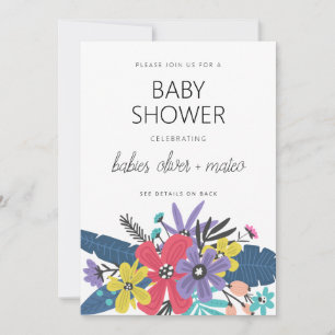 Invitation Fleurs de Boho modernes Baby shower jumeau garçon