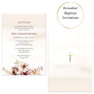 Invitation Fleurs de Boho Vin et Crème Baptême orthodoxe
