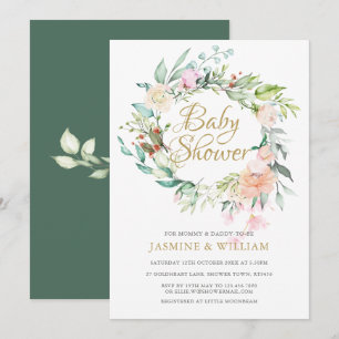 Invitation Fleurs de bois Roses Couples Baby Shower/Baptême