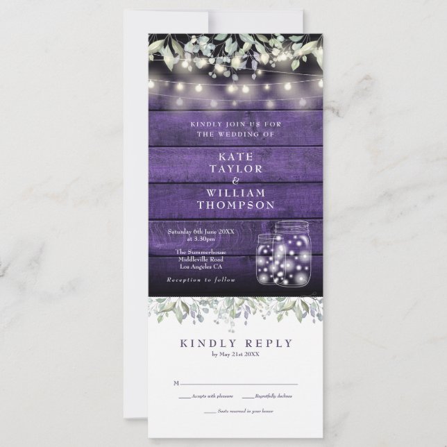 Invitation Fleurs de bois violet dans des pots Mason tout-en- (Devant)
