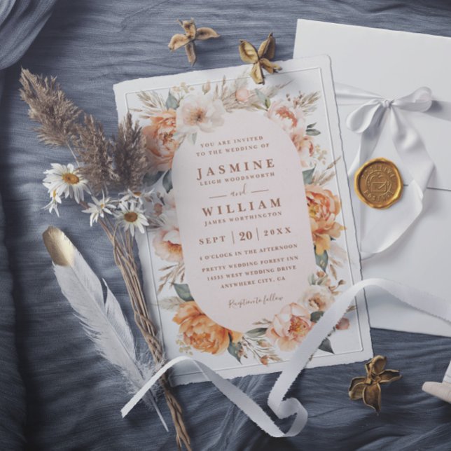 Invitation Fleurs de bouquet bohème élégant mariage rustique (Créateur téléchargé)