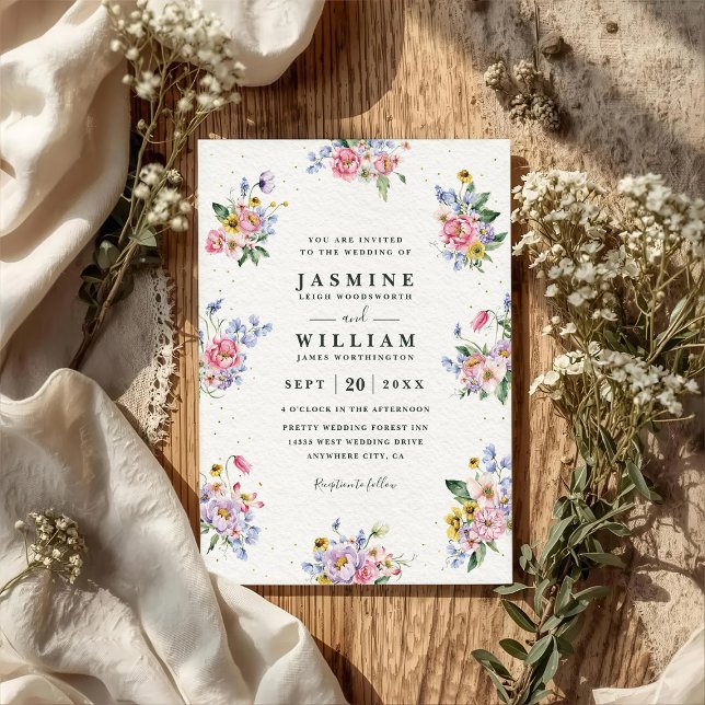 Invitation Fleurs de bouquet romantique Mariage code QR éléga (Créateur téléchargé)