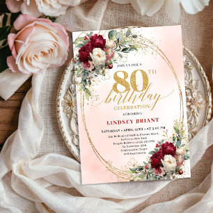 Invitation Fleurs de Bourgogne à l'aquarelle douce pour 80e a