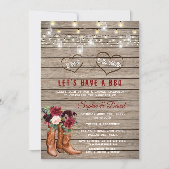 Invitation Fleurs de Bourgogne Bottes Western Cowboy I DO BBQ (Devant)