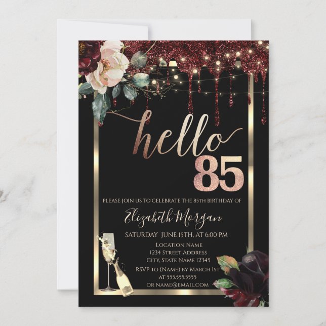 Invitation Fleurs de Bourgogne, Cadre, Champagne 85e Annivers (Devant)