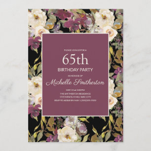 Invitation Fleurs de Bourgogne et ivoire sur feuillage noir p