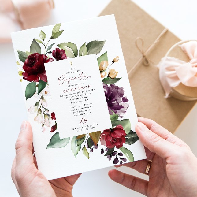 Invitation Fleurs de Bourgogne, Fleurs Roses, Bohème, Confirm (Créateur téléchargé)
