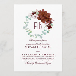 Invitation Fleurs de Bourgogne Monogramme Élégante Partie d'e