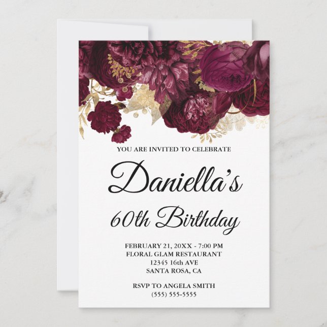 Invitation Fleurs de Bourgogne Paillettes Dorées 60e Annivers (Devant)