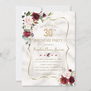 Invitation Fleurs de Bourgogne rose Marbre d'or 30e anniversa