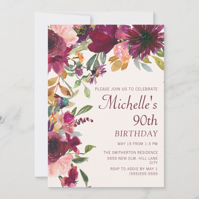 Invitation Fleurs de Bourgogne Violettes 90e Anniversaire (Devant)