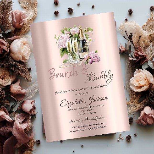 Invitation  Fleurs de brunch et de bulles Collier de perles p (Créateur téléchargé)
