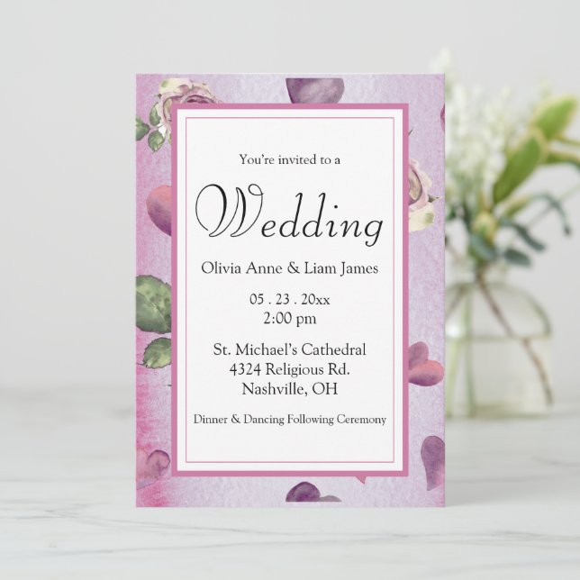 Invitation Fleurs de Budget Bourgogne Aquarelle Romantique Él (Debout devant)