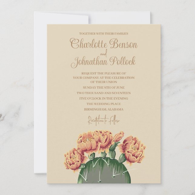 Invitation Fleurs de cactus à poires Élégantes Mariage de cac (Devant)