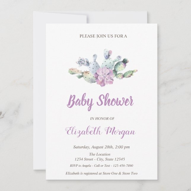 Invitation Fleurs de cactus  Baby Shower  (Devant)