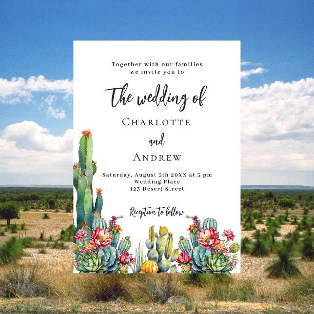 Invitation Fleurs de cactus mariage de luxe (Créateur téléchargé)