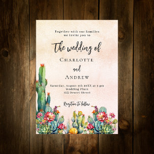 Invitation Fleurs de Cactus rose rustique or mariage de luxe 