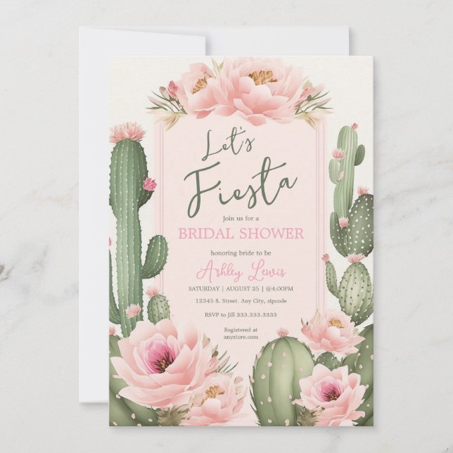 Invitation Fleurs de Cactus Rose, Végétation Désert Blush (Devant)