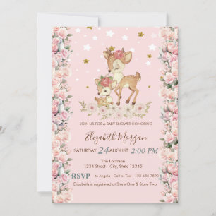 Invitation Fleurs de cerf bébé mignon Étoiles Roses Bain de b