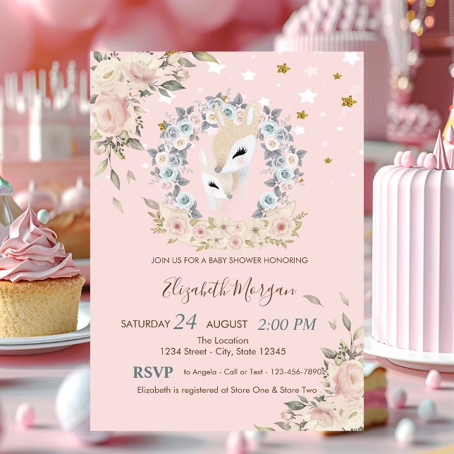 Invitation Fleurs de cerfs bébé mignons, Étoiles Baby Shower  (Créateur téléchargé)