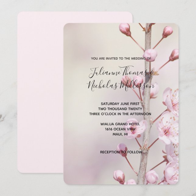 Invitation Fleurs de cerise en fleurs Mariage Invite (Devant / Derrière)