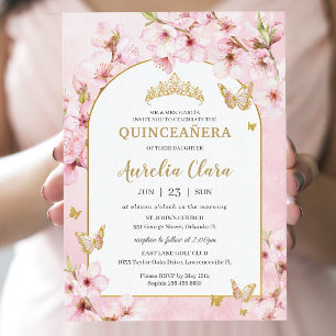 Invitation Fleurs de cerise rose Floral Quinceañera Sweet 16