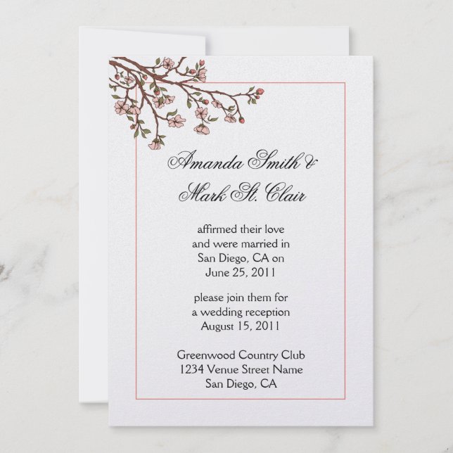 Invitation Fleurs de cerise rose Post Mariage Réception Invit (Devant)