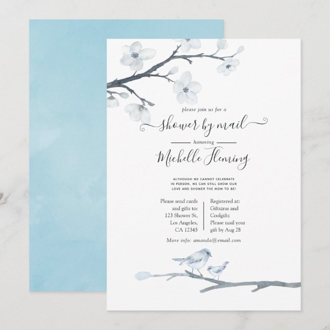 Invitation Fleurs de cerises Baby shower floral par courrier (Devant / Derrière)