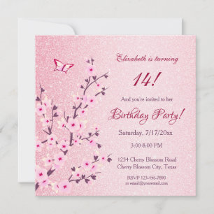 Invitation Fleurs de cerisier à fleurs Parties scintillant ro