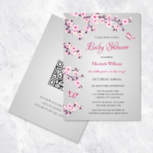 Invitation Fleurs de cerisier Baby shower rose gris