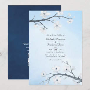 Invitation Fleurs de cerisier blanc Code QR RSVP Mariage