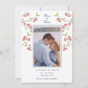Invitation Fleurs de Cerisier Couple Photo Enregistrer la Dat