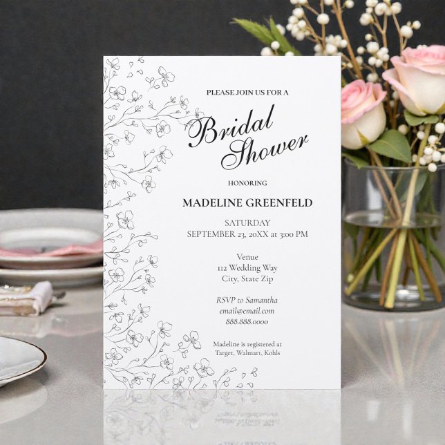 Invitation Fleurs de cerisier noir et blanc pour la douche de (Créateur téléchargé)