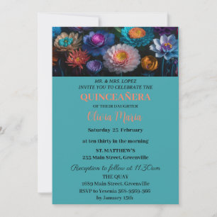 Invitation Fleurs de Cerisier Papillon Or Rosé Quinceañera