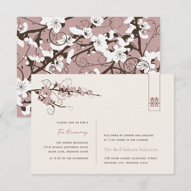 Invitation Fleurs de cerisier rose Accueil de mariage asiatiq (Devant / Derrière)