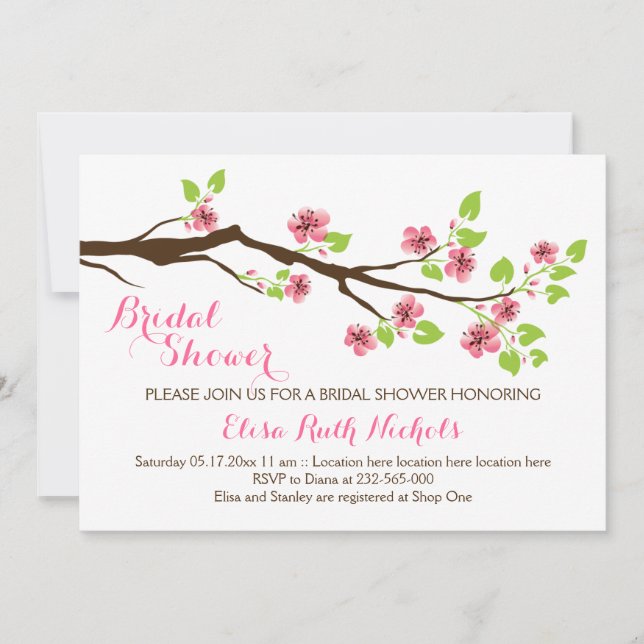 Invitation Fleurs de cerisier rose mariage printemps douche n (Devant)